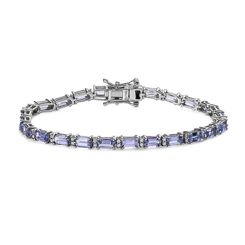 Tanzanite and Moissanite Tennis Bracelet in Platinum Over Sterling Silver (6.50 In) 7.30 ctw