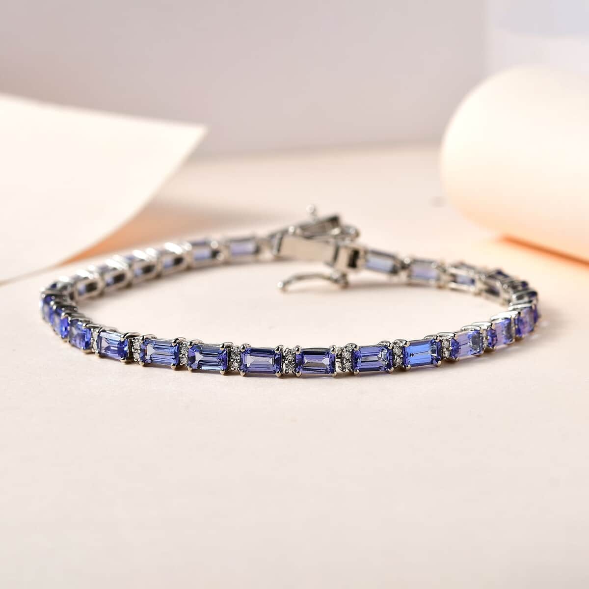 Tanzanite and Moissanite Tennis Bracelet in Platinum Over Sterling Silver (6.50 In) 7.30 ctw image number 1