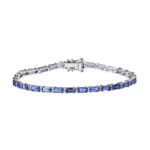 Tanzanite and Moissanite Tennis Bracelet in Platinum Over Sterling Silver (7.25 In) 8.25 ctw