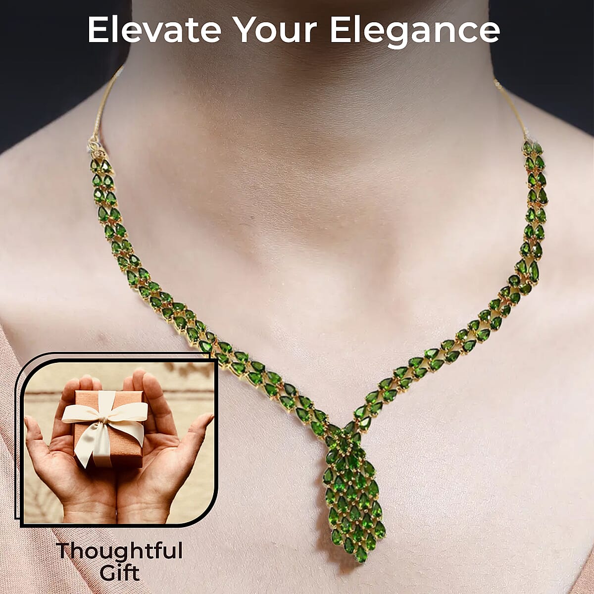 Chrome Diopside Necklace 18 Inches in Vermeil Yellow Gold Over Sterling Silver 22.90 ctw image number 2