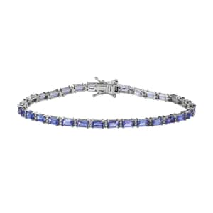 Tanzanite and Moissanite Tennis Bracelet in Platinum Over Sterling Silver (8.00 In) 9.10 ctw