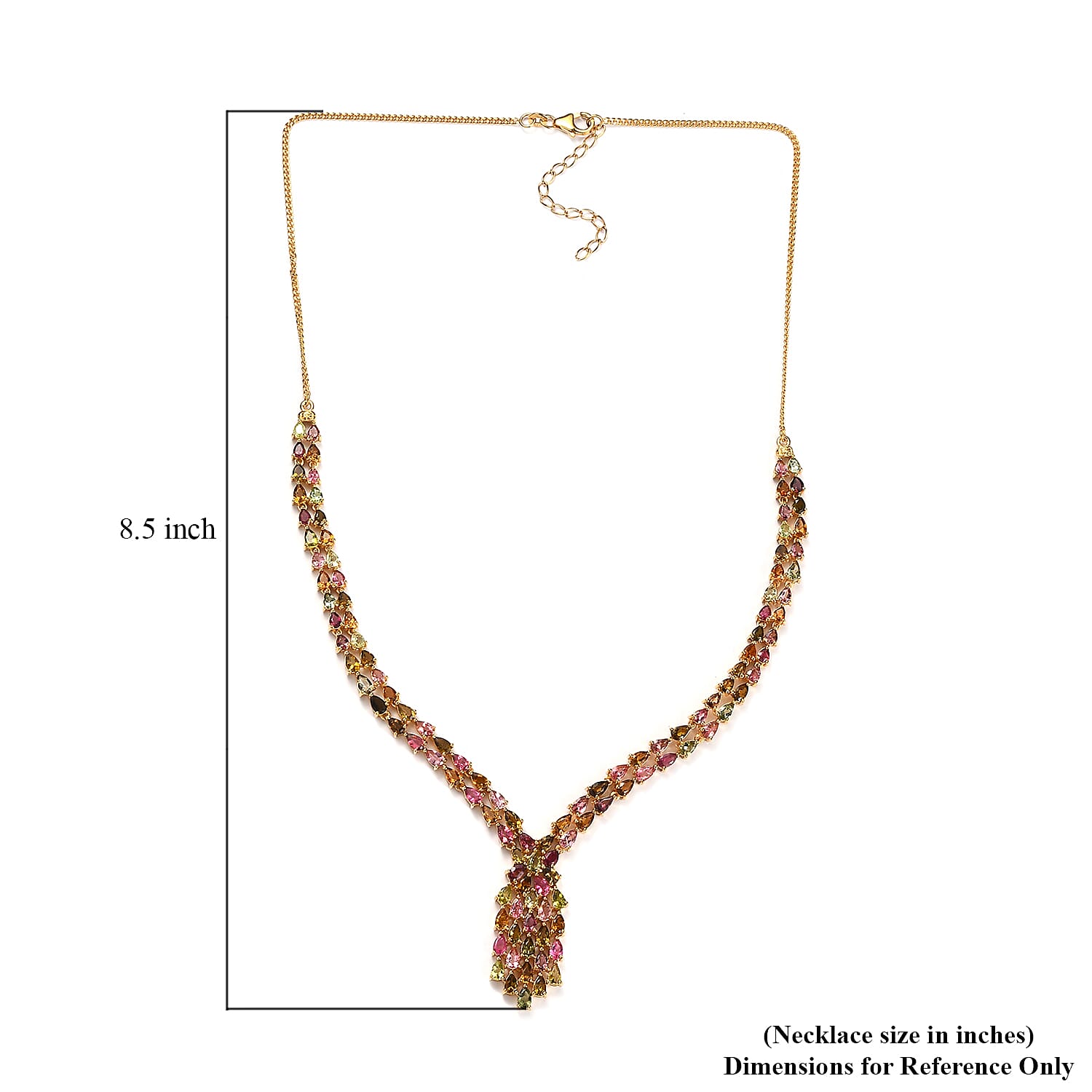 AAA Multi-Tourmaline Necklace 18 Inches in Vermeil Yellow Gold Over Sterling Silver 18.50 ctw