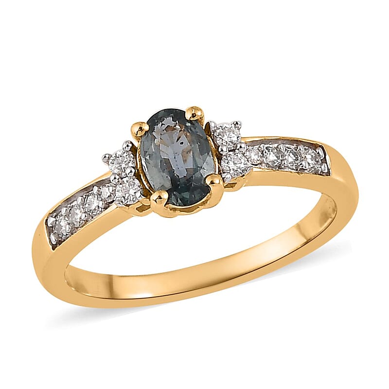 AAA Natural Australian Sapphire and Moissanite Ring in Vermeil Yellow Gold Over Sterling Silver (Size 10.0) 0.65 ctw