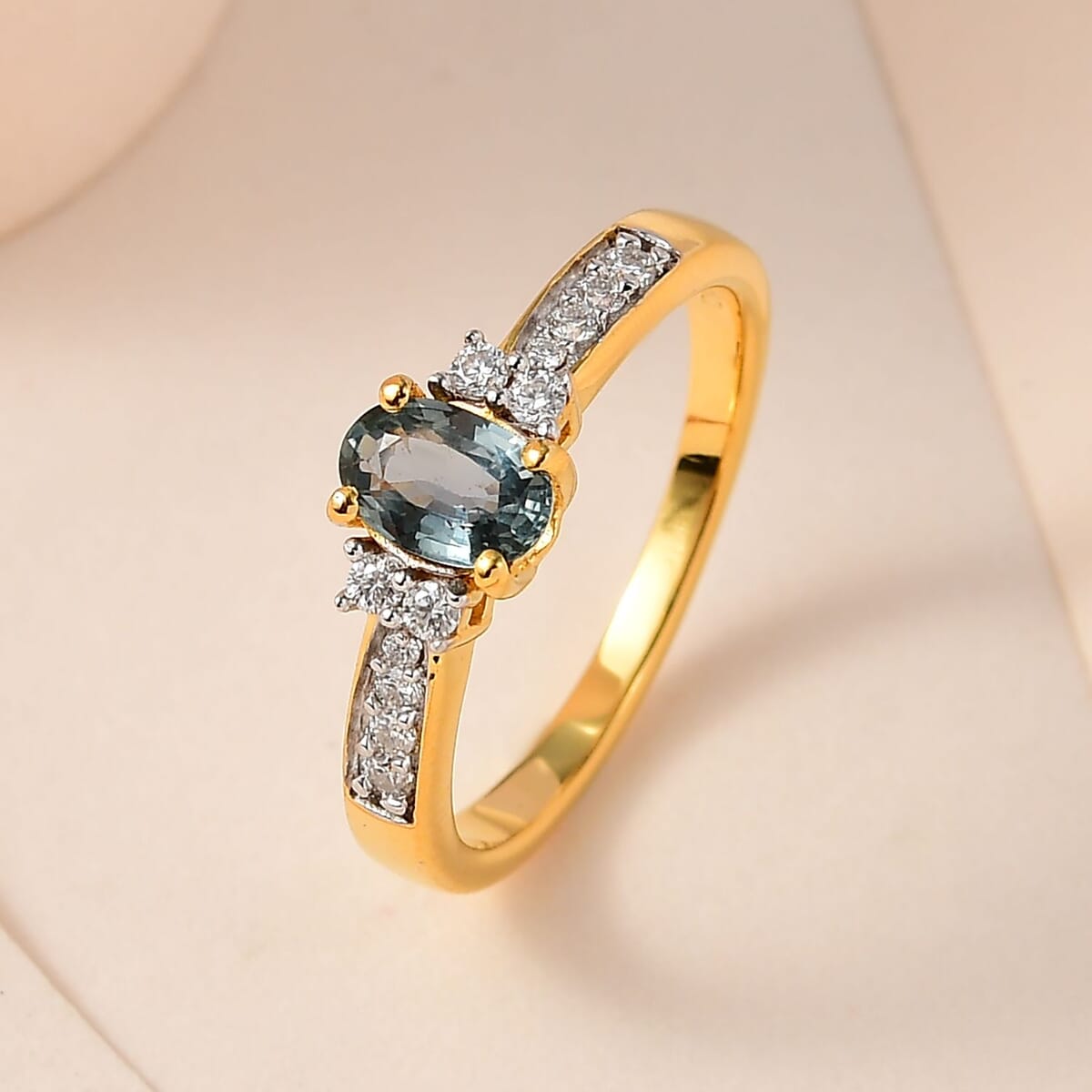 AAA Natural Australian Sapphire and Moissanite Ring in Vermeil Yellow Gold Over Sterling Silver 0.65 ctw image number 1