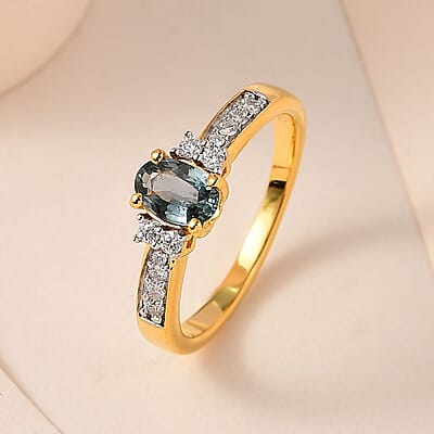 AAA Natural Australian Sapphire and Moissanite Ring in Vermeil Yellow Gold Over Sterling Silver (Size 10.0) 0.65 ctw