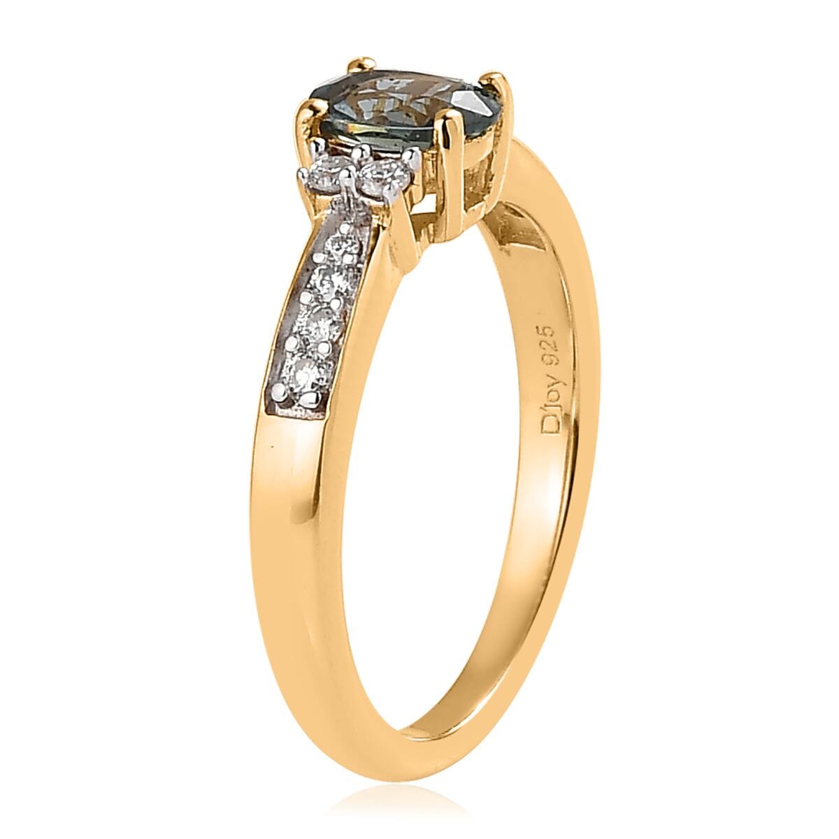AAA Natural Australian Sapphire and Moissanite Ring in Vermeil Yellow Gold Over Sterling Silver 0.65 ctw image number 3