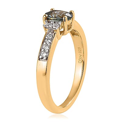 AAA Natural Australian Sapphire and Moissanite Ring in Vermeil Yellow Gold Over Sterling Silver (Size 10.0) 0.65 ctw
