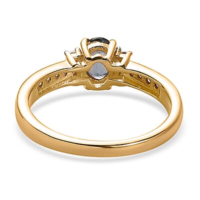 AAA Natural Australian Sapphire and Moissanite Ring in Vermeil Yellow Gold Over Sterling Silver (Size 10.0) 0.65 ctw