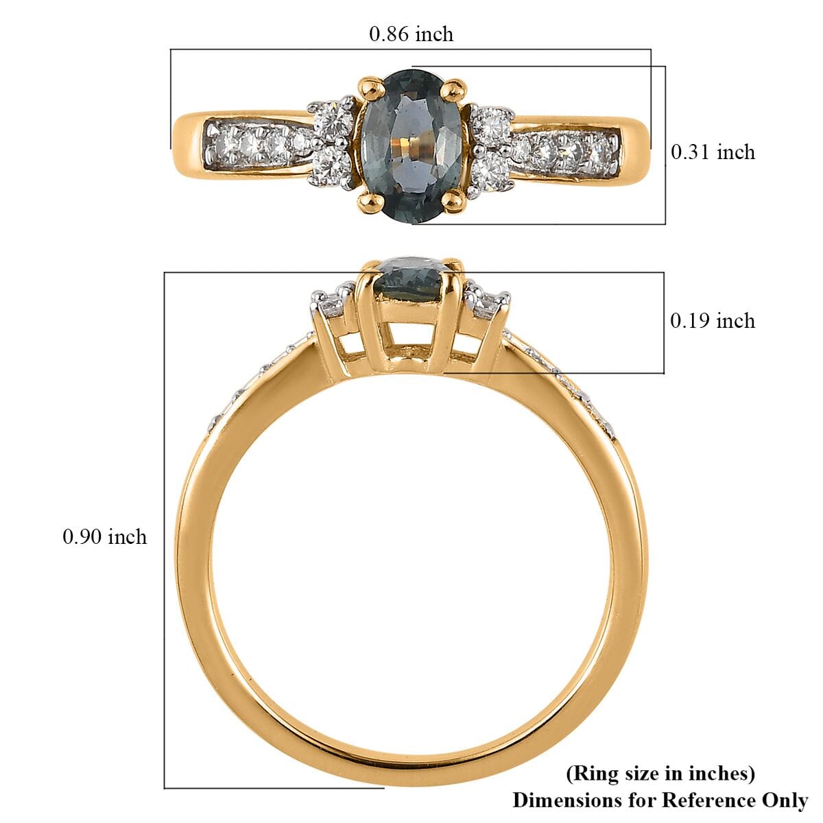 AAA Natural Australian Sapphire and Moissanite Ring in Vermeil Yellow Gold Over Sterling Silver 0.65 ctw image number 5