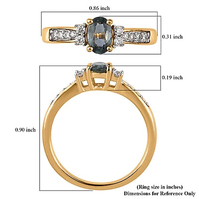 AAA Natural Australian Sapphire and Moissanite Ring in Vermeil Yellow Gold Over Sterling Silver (Size 10.0) 0.65 ctw
