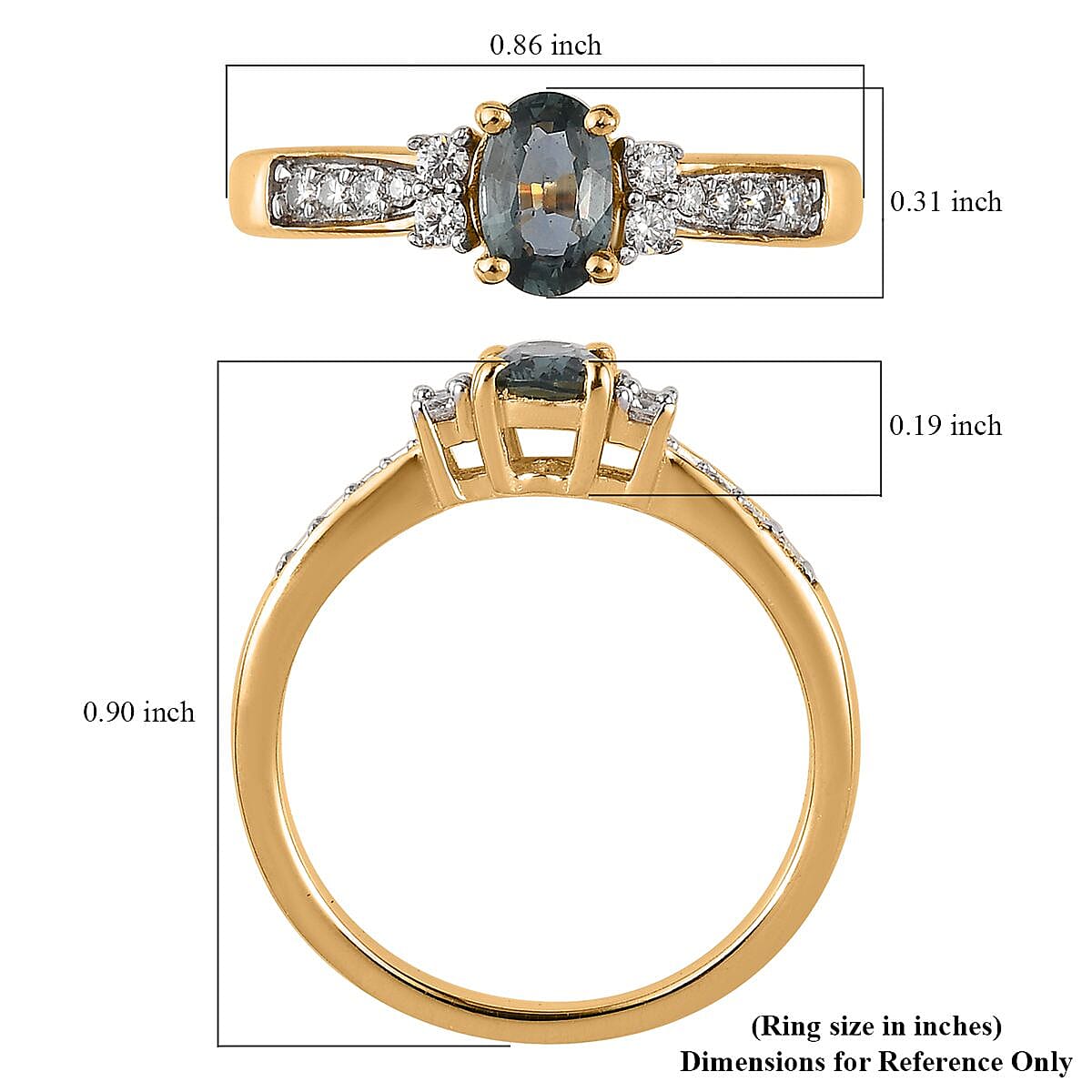 AAA Natural Australian Sapphire and Moissanite Ring in Vermeil Yellow Gold Over Sterling Silver (Size 8.0) 0.65 ctw image number 5