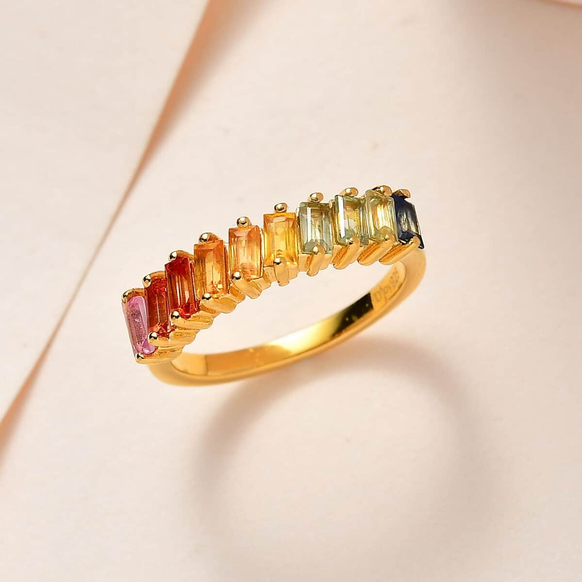 Premium Multi Sapphire Half Band Ring in Vermeil Yellow Gold Over Sterling Silver 1.25 ctw image number 1