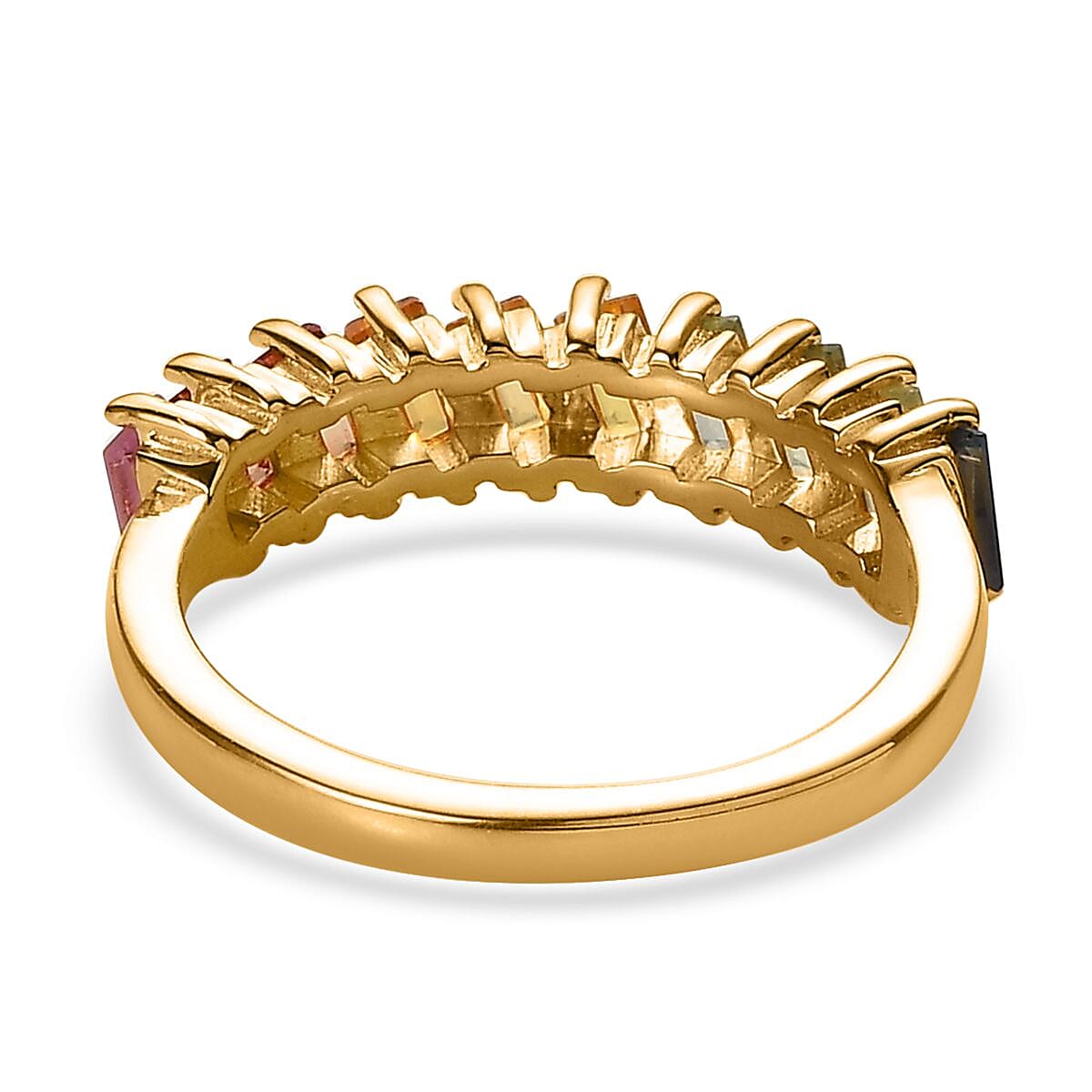 Premium Multi Sapphire HalfEternity  Band Ring in Vermeil Yellow Gold Over Sterling Silver (Size 10.0) 1.25 ctw