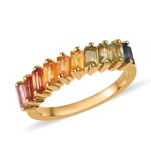 Premium Multi Sapphire Half Eternity Band Ring in Vermeil Yellow Gold Over Sterling Silver (Size 5.0) 1.25 ctw