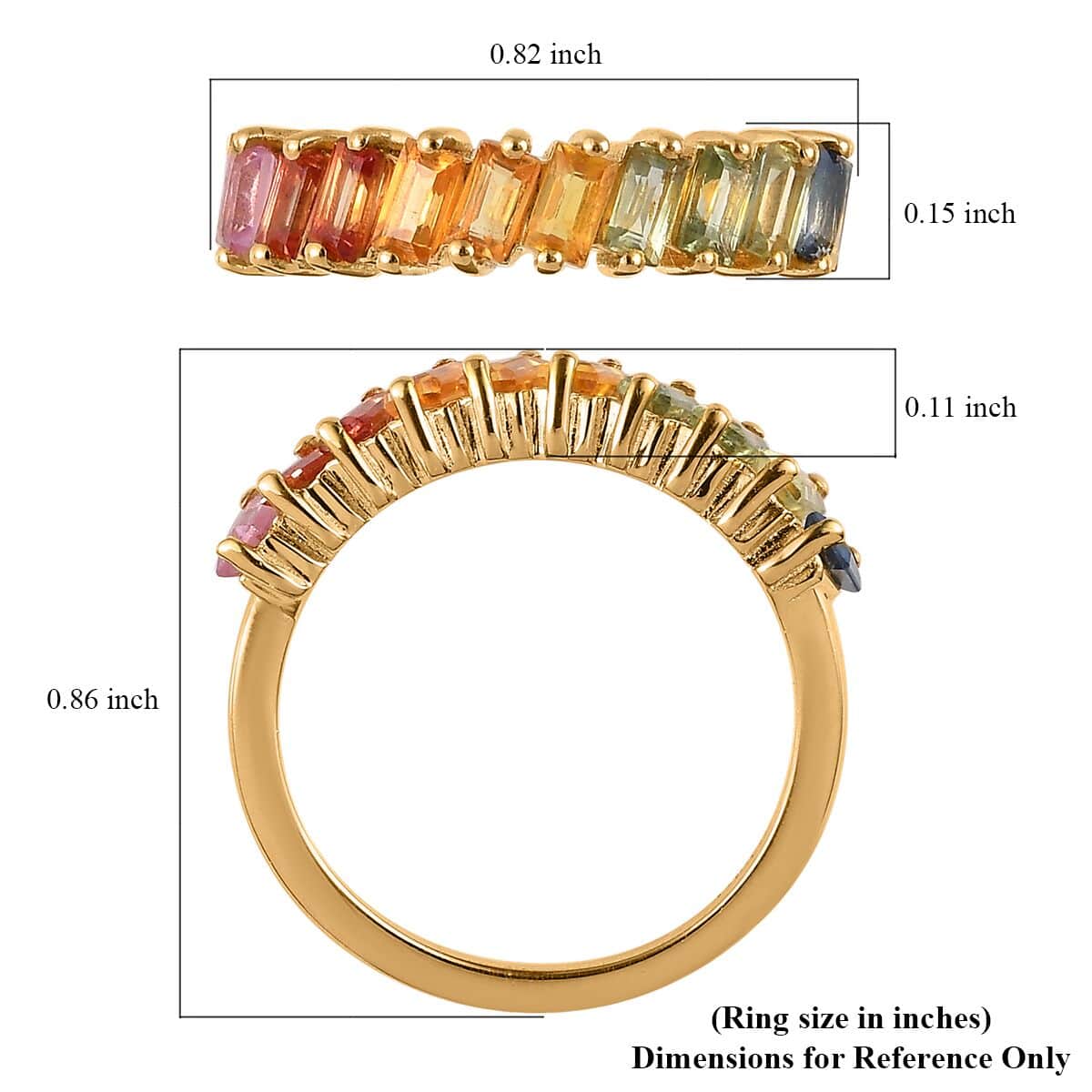 Premium Multi Sapphire Half Eternity Band Ring in Vermeil Yellow Gold Over Sterling Silver (Size 5.0) 1.25 ctw image number 5