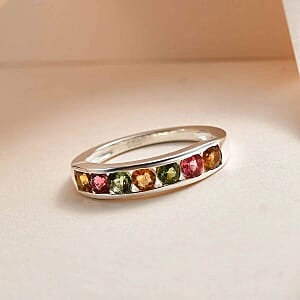 Multi-Tourmaline 0.84 ctw Band Ring in Sterling Silver (Size 11.5)