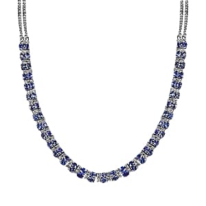 Tanzanite and White Zircon 12.75 ctw Cluster Necklace in Platinum Over Sterling Silver 18 Inches (19.99 g)