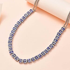 Tanzanite and White Zircon 12.75 ctw Cluster Necklace in Platinum Over Sterling Silver 18 Inches (19.99 g)