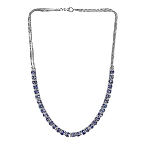 Tanzanite and White Zircon 12.75 ctw Cluster Necklace in Platinum Over Sterling Silver 18 Inches (19.99 g)