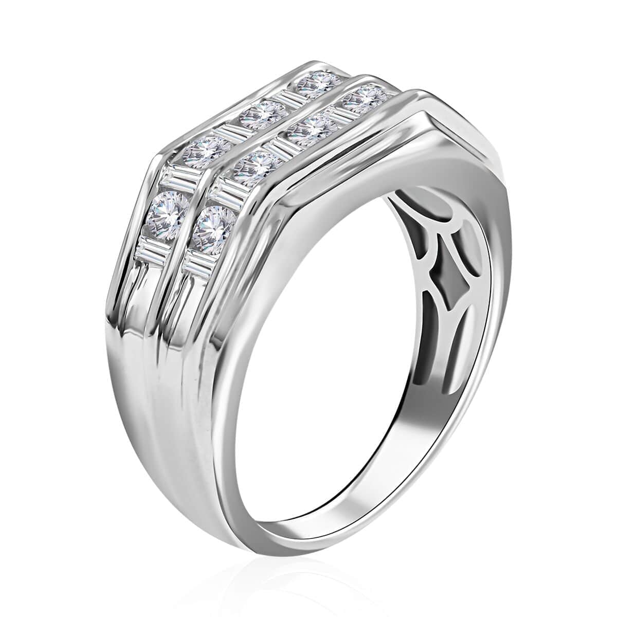 NY Closeout 10K White Gold J-K SI2- SI3 Diamond Band Ring (Size 10.0) 7.75 Grams 1.00 ctw image number 3