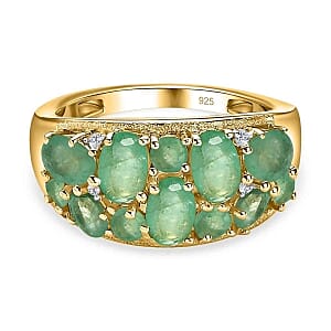 Kagem Kagem Zambian Emerald abd White Zircon 2.76 ctw Cluster Ring in 14K YG Over Sterling Silver (Size 10)