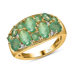 Kagem Kagem Zambian Emerald abd White Zircon 2.76 ctw Cluster Ring in 14K YG Over Sterling Silver (Size 10)