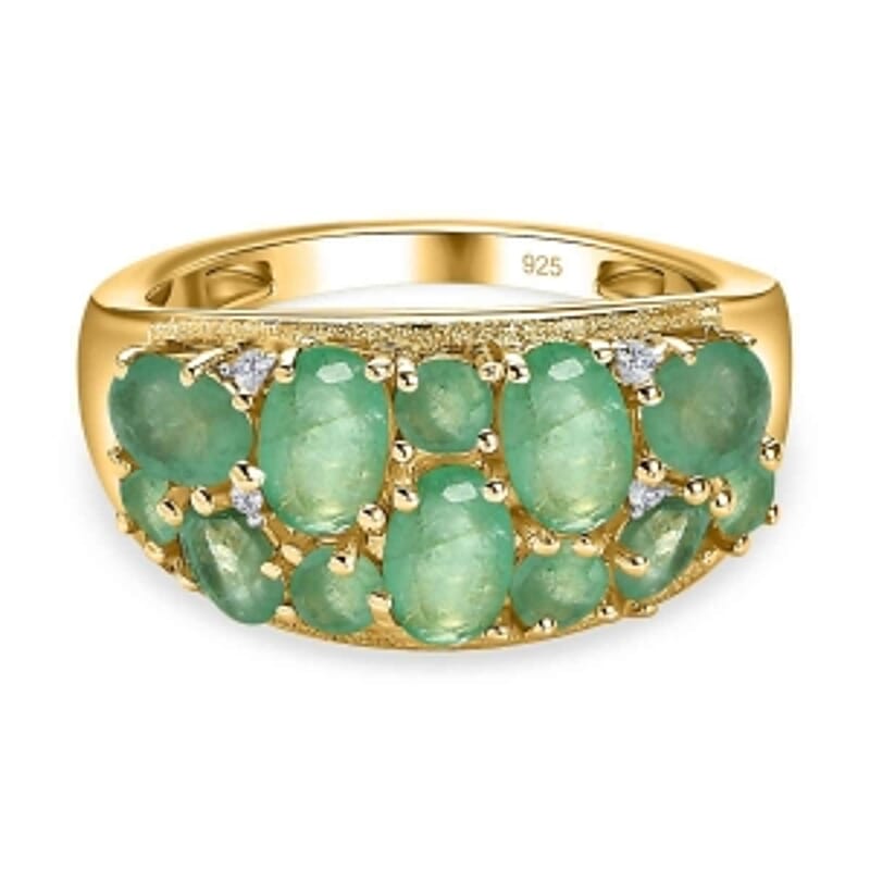 Kagem Zambian Emerald and White Zircon 2.78 ctw Cluster Ring in 14K Yellow Gold Over Sterling Silver (Size 11.5)