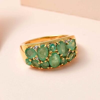 Kagem Zambian Emerald and White Zircon 2.78 ctw Cluster Ring in 14K Yellow Gold Over Sterling Silver (Size 11.5)