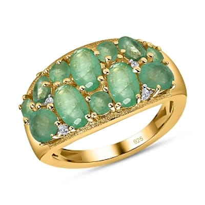 Kagem Zambian Emerald and White Zircon 2.78 ctw Cluster Ring in 14K Yellow Gold Over Sterling Silver (Size 11.5)