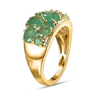 Kagem Zambian Emerald and White Zircon 2.78 ctw Cluster Ring in 14K Yellow Gold Over Sterling Silver (Size 11.5)