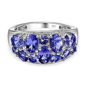 Tanzanite and White Zircon 2.61 ctw Cluster Ring in Platinum Over Sterling Silver (Size 10)