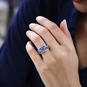Tanzanite and White Zircon 2.61 ctw Cluster Ring in Platinum Over Sterling Silver (Size 10)
