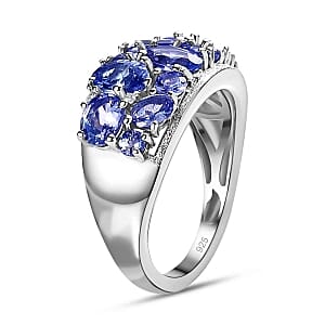 Tanzanite and White Zircon 2.61 ctw Cluster Ring in Platinum Over Sterling Silver (Size 10)