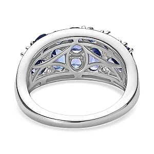 Tanzanite and White Zircon 2.61 ctw Cluster Ring in Platinum Over Sterling Silver (Size 10)