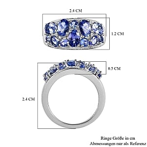 Tanzanite and White Zircon 2.61 ctw Cluster Ring in Platinum Over Sterling Silver (Size 10)