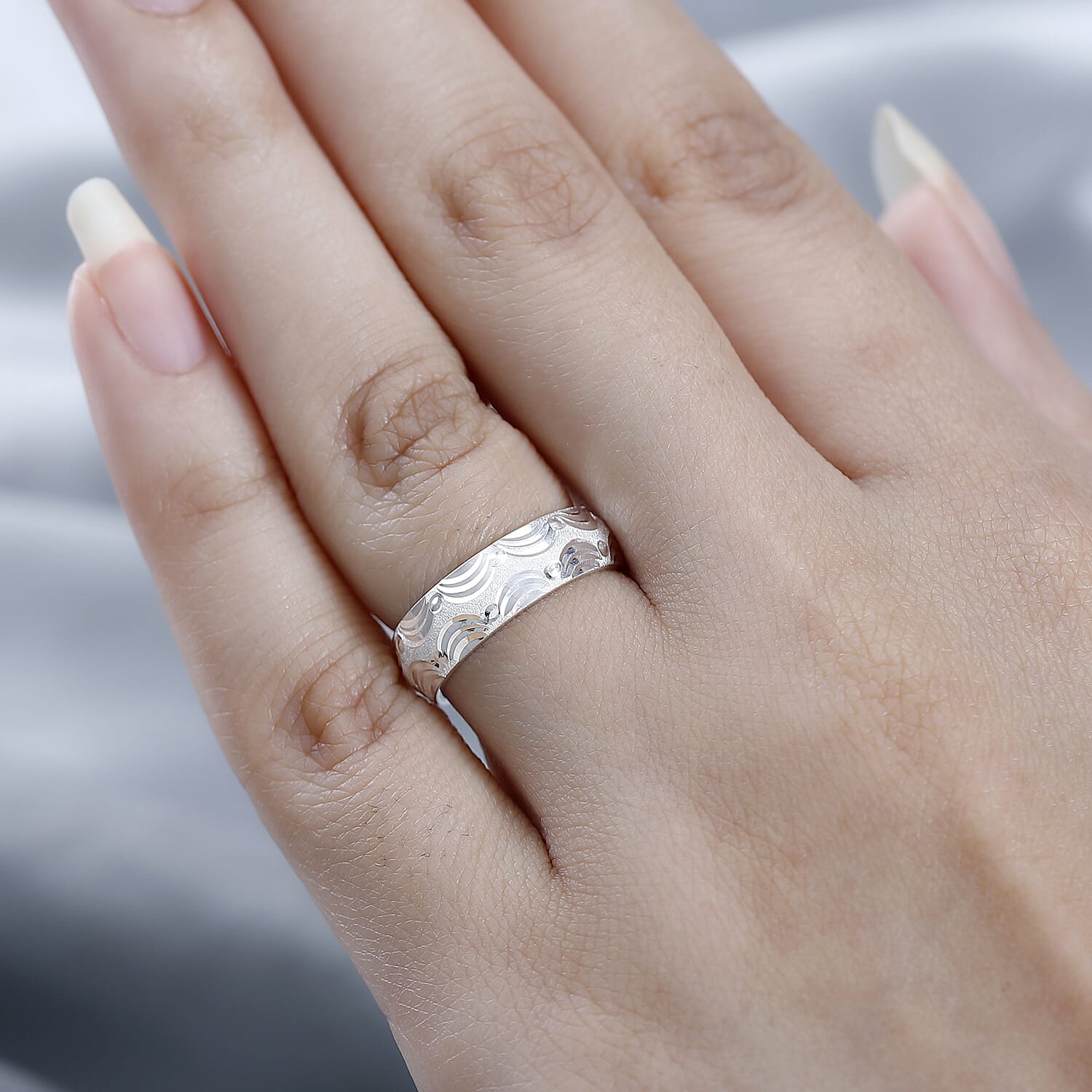 Sterling Silver Diamond-Cut Band Ring (Size 10.0) 3.35 Grams