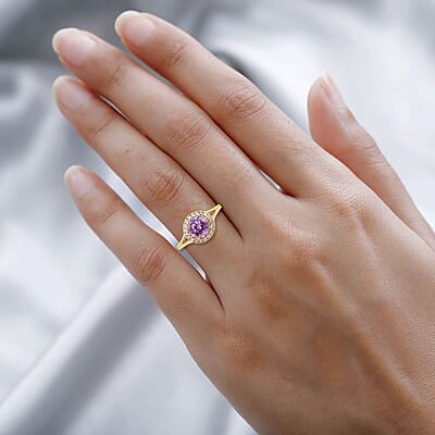 Certified & Appraised Luxoro 14K Yellow Gold AAA Patroke Kunzite and G-H I2 White Diamond Halo Ring (Size 10.0) 2.85 ctw