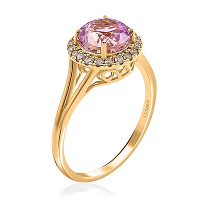 Certified & Appraised Luxoro 14K Yellow Gold AAA Patroke Kunzite and G-H I2 White Diamond Halo Ring (Size 10.0) 2.85 ctw