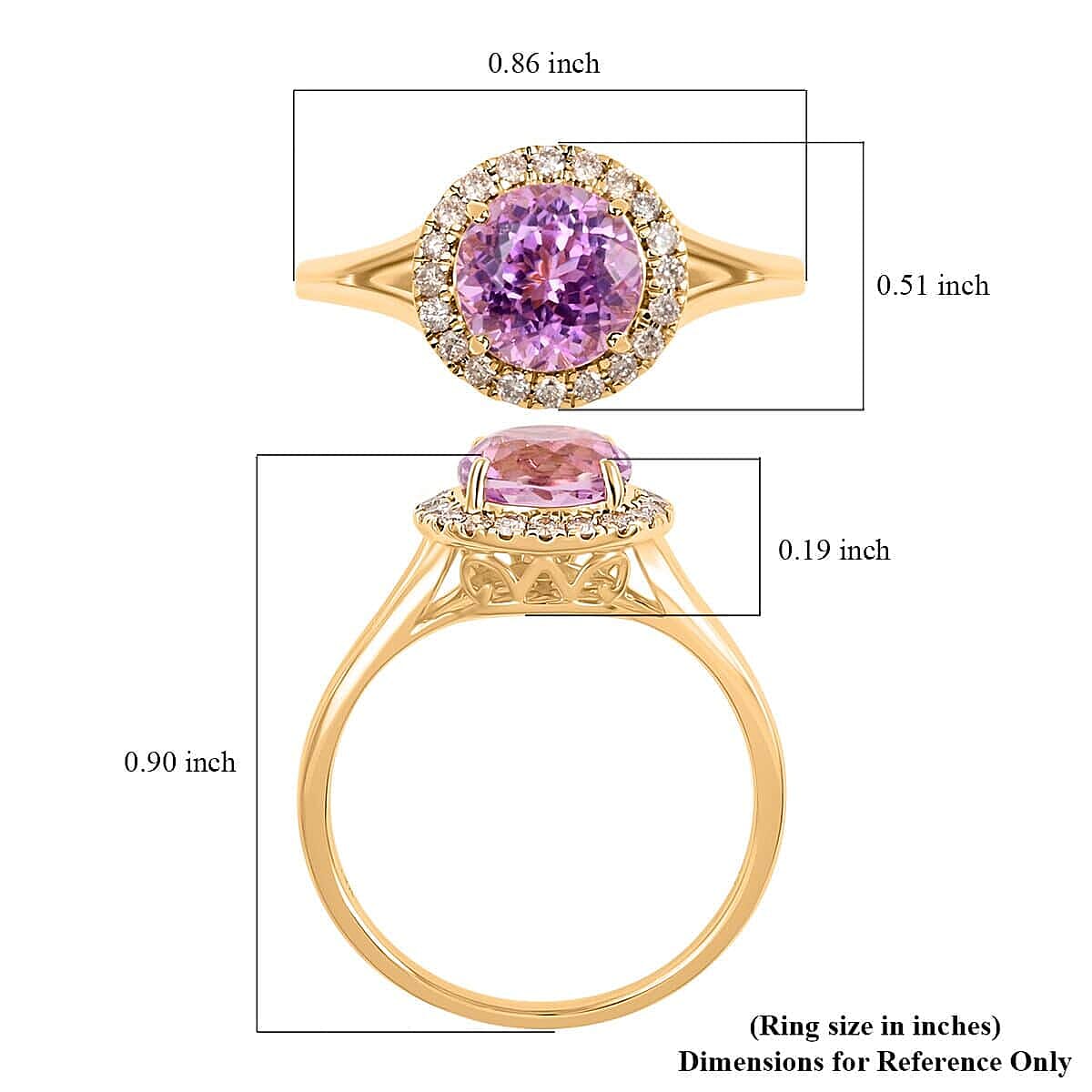 Certified & Appraised Luxoro 14K Yellow Gold AAA Patroke Kunzite and G-H I2 White Diamond Halo Ring (Size 10.0) 2.85 ctw