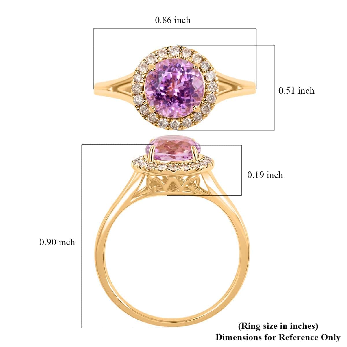 Certified & Appraised Luxoro 14K Yellow Gold AAA Patroke Kunzite and G-H I2 White Diamond Halo Ring (Size 10.0) 2.85 ctw image number 5