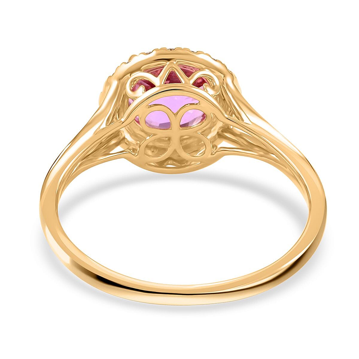 Certified & Appraised Luxoro 14K Yellow Gold AAA Patroke Kunzite and G-H I2 White Diamond Halo Ring (Size 9.0) 2.85 ctw image number 4