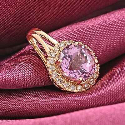 Certified & Appraised Luxoro 14K Yellow Gold AAA Patroke Kunzite and G-H I2 White Diamond Halo Pendant without Chain (Size 7.0) 2.85 ctw
