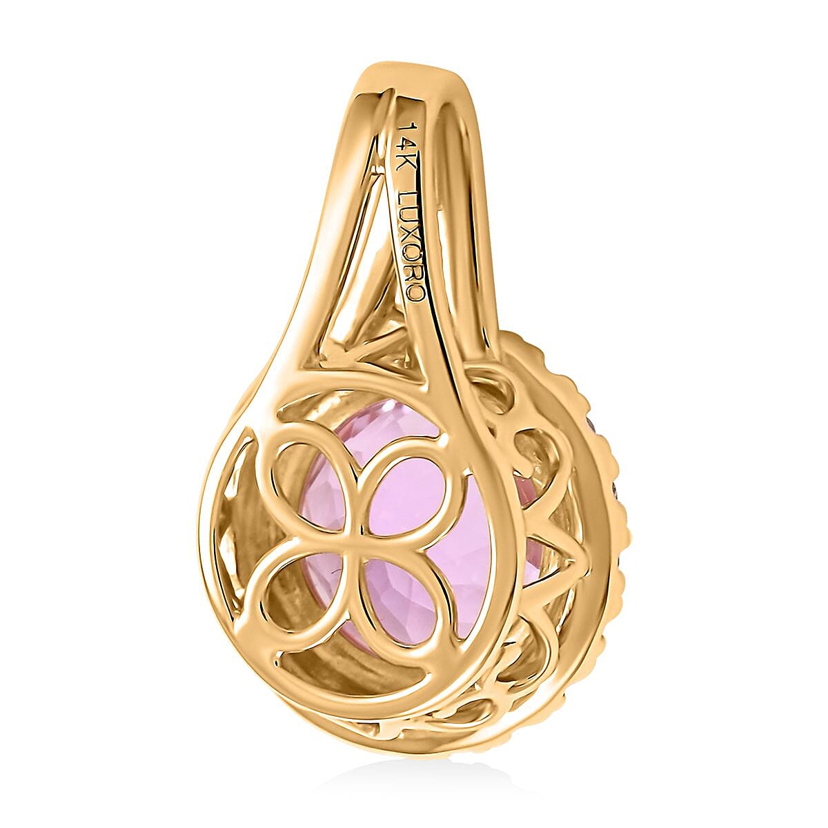 Certified & Appraised Luxoro 14K Yellow Gold AAA Patroke Kunzite and G-H I2 White Diamond Halo Pendant without Chain (Size 7.0) 2.85 ctw