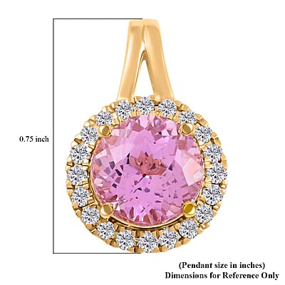 Certified & Appraised Luxoro 14K Yellow Gold AAA Patroke Kunzite and G-H I2 White Diamond Halo Pendant without Chain (Size 7.0) 2.85 ctw