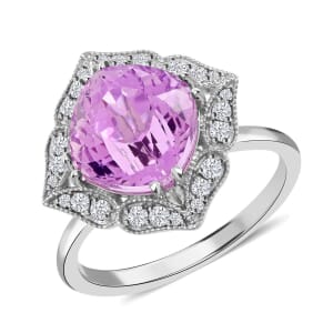 Certified & Appraised Rhapsody 950 Platinum AAA Patroke Kunzite and E-F VS Diamond Floral Ring (Size 7.0) 5.90 Grams 4.50 ctw