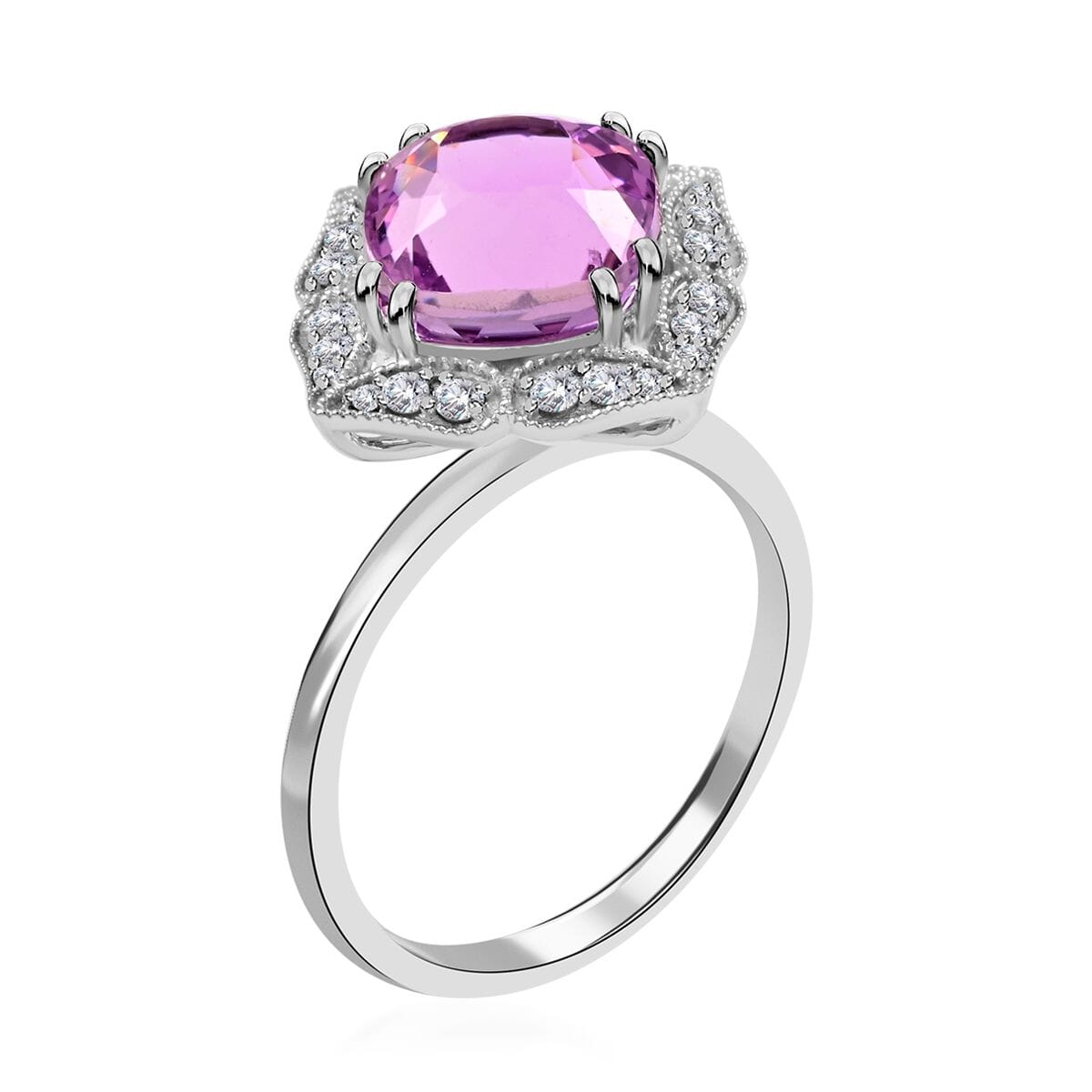 Certified & Appraised Rhapsody 950 Platinum AAA Patroke Kunzite and E-F VS Diamond Floral Ring (Size 7.0) 5.90 Grams 4.50 ctw image number 3