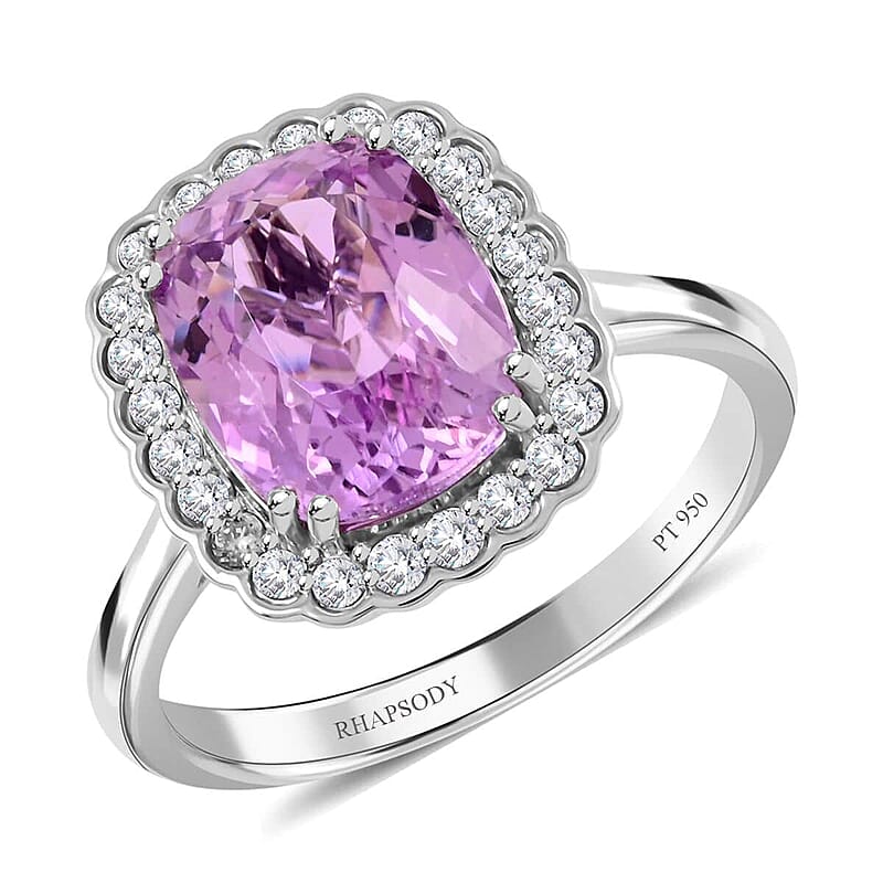 Certified & Appraised Rhapsody 950 Platinum AAA Patroke Kunzite and E-F VS Diamond Halo Ring (Size 10.0) 5.85 Grams 4.25 ctw