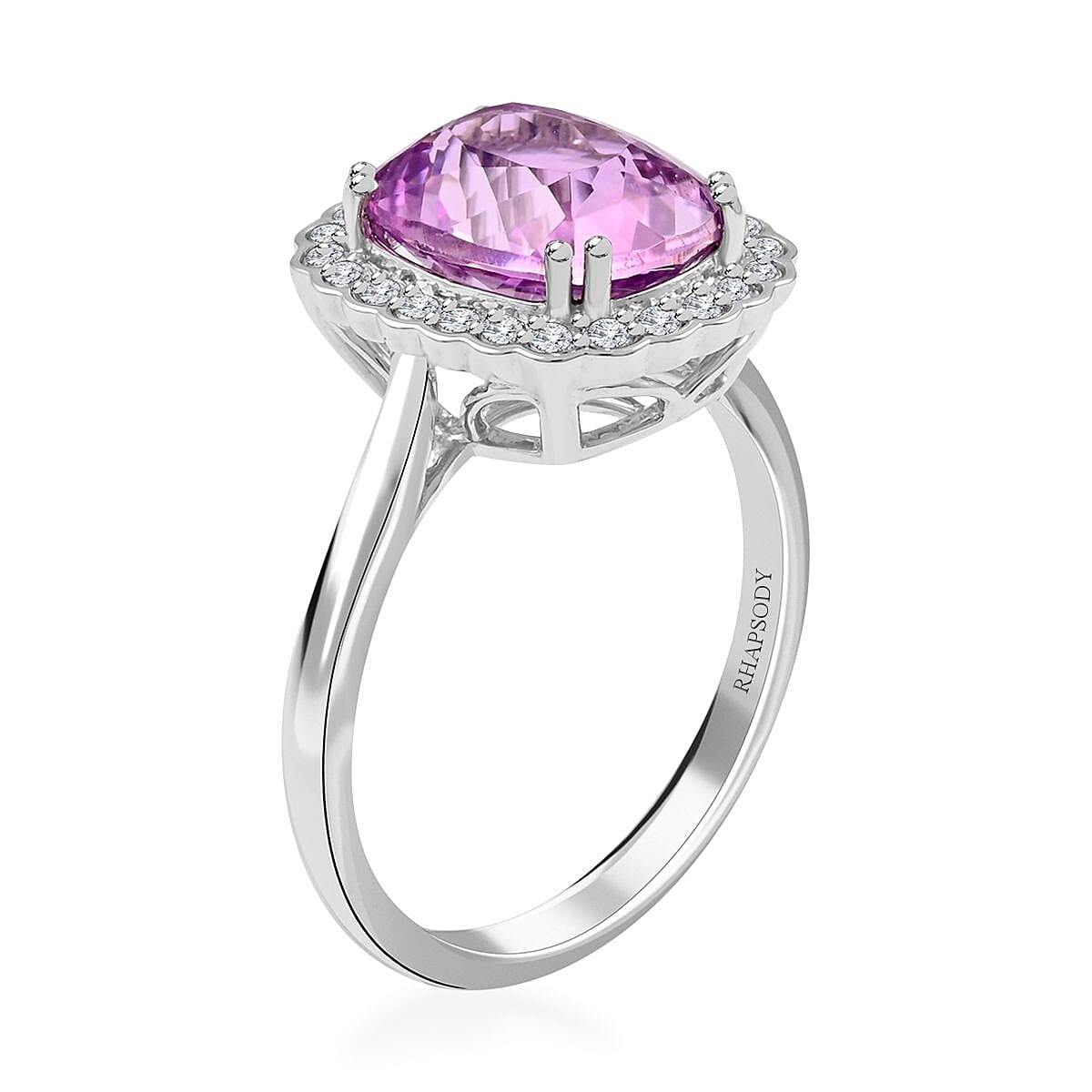 Certified & Appraised Rhapsody 950 Platinum AAA Patroke Kunzite and E-F VS Diamond Halo Ring (Size 8.0) 5.85 Grams 4.25 ctw image number 3
