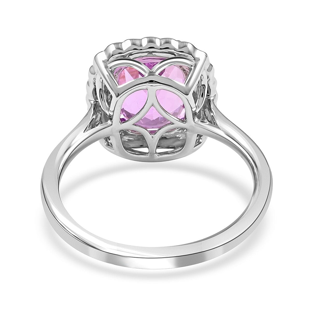 Certified & Appraised Rhapsody 950 Platinum AAA Patroke Kunzite and E-F VS Diamond Halo Ring (Size 8.0) 5.85 Grams 4.25 ctw image number 4