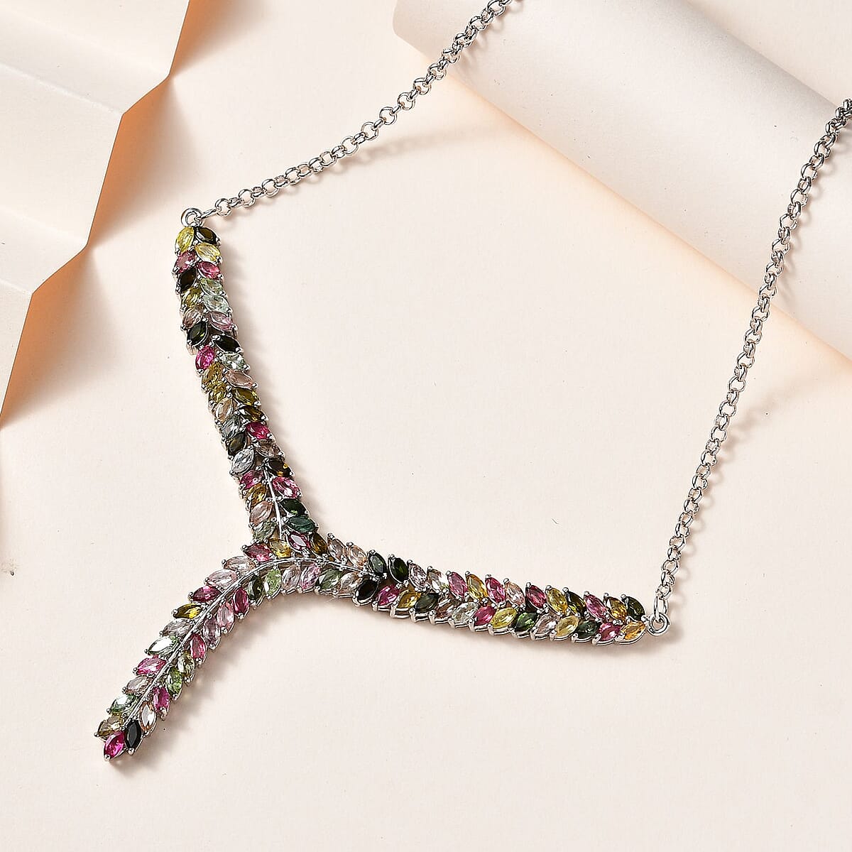 Karis Multi-Tourmaline Necklace 18 Inches in Platinum Bond 7.85 ctw image number 1